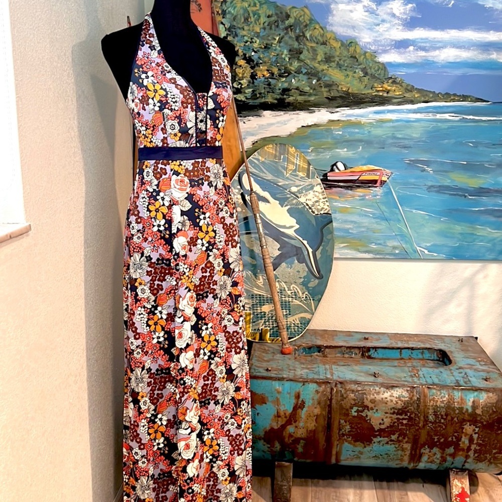 ModCloth,Maxi Halter,Navy Blue,Floral Print Gorgeous,Excellent Condition, 4